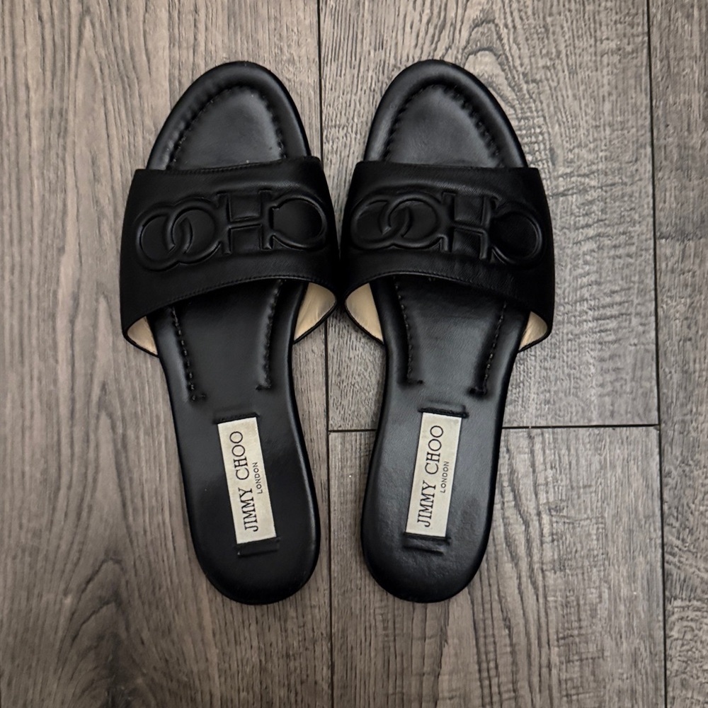 Jimmy Choo Black Leather Slides